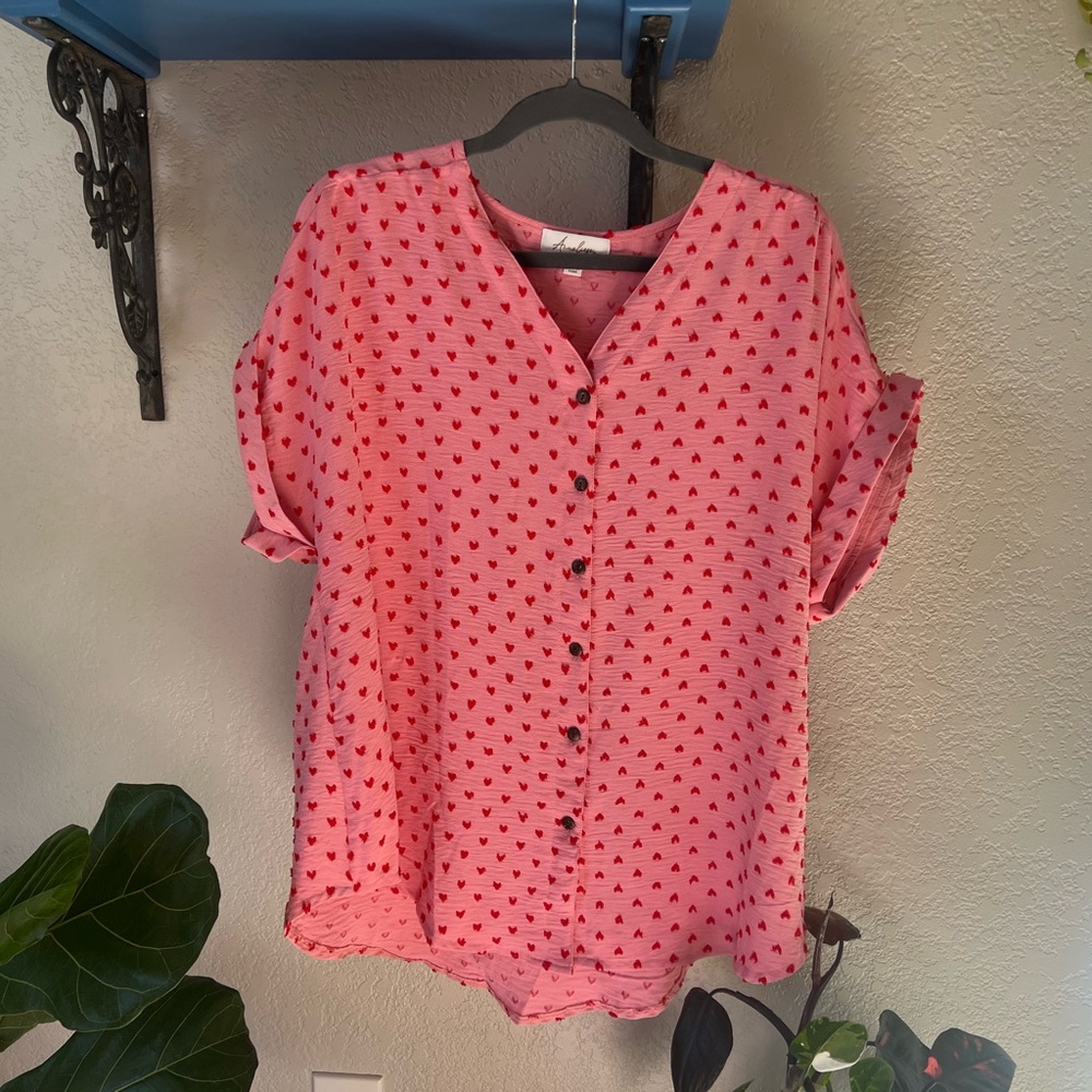 Pink Heart Patterned Women's Top